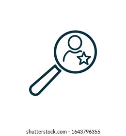 Magnifying glass, client. Know customer needs. Vector linear icon isolated on white background.