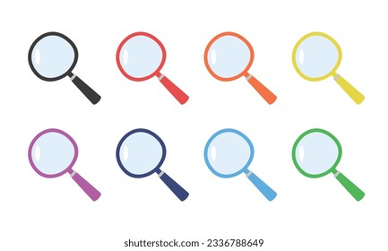 Magnifying glass clipart. Multicolor magnifying glass flat vector illustration clipart cartoon style, hand drawn doodle. Students, classroom, school supplies, back to school concept