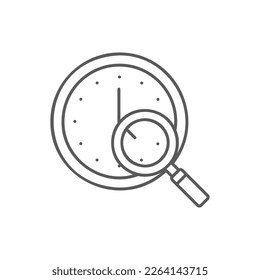 Magnifying glass with clock, time search, stopwatch lineal icon. Time management symbol design.
