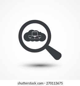 Magnifying glass with cloud technology icon