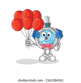 the magnifying glass clown with balloons vector. cartoon character