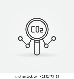Magnifying Glass with CO2 Graph line icon - Magnifier and Carbon Dioxide vector concept linear symbol