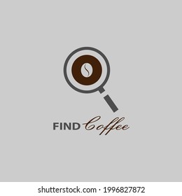 Logo-Konzept für das Vergrößern von Glas und Kaffeebohnen