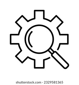 magnifying glass in a cogwheel icon vector