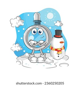 the magnifying glass in cold winter character. cartoon mascot vector