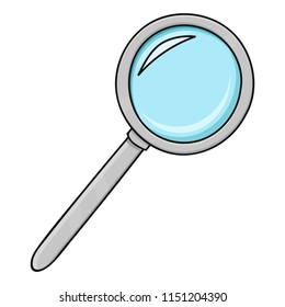 Magnifying glass. Colored doodle style illustration. Vector isolated on white background