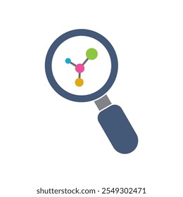 Magnifying glass with colorful connected circles for data analysis