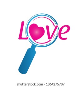 magnifying glass combined with symbol of love heart logo design vector illustration