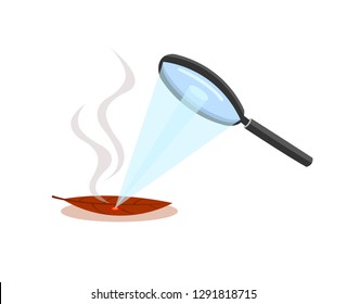 Magnifying glass is combining light into one point to dry leaves can cause burns. Magnifying glass can cause burning.