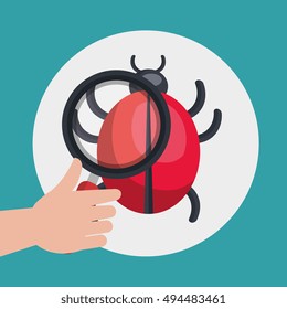 magnifying glass and computer virus