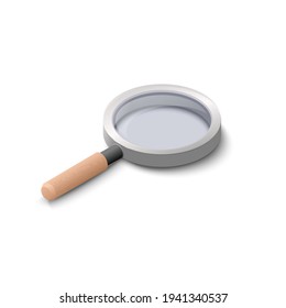 Magnifying glass concept. Isometric vector illustration. 3d image. Isolated on white background.
