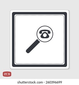 Magnifying Glass Contact Icon. Flat style. Made in vector. Emblem or label with shadow.
