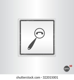 Magnifying Glass Contact Icon. Flat style. Made in vector. Emblem or label with shadow.