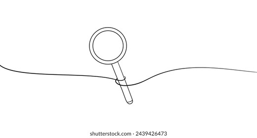 Magnifying glass continuous line drawing icon isolated on white background. Search, focus, zoom, business symbol. Vector illustration