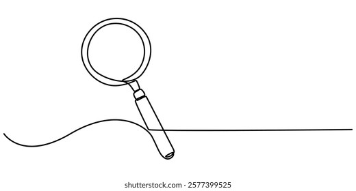 Magnifying Glass Continuous Line Icon, Continuous line drawing of magnifying  glass. One line of magnifying  glass. Magnifier continuous line art. Editable outline, outline pro vector illustration. 