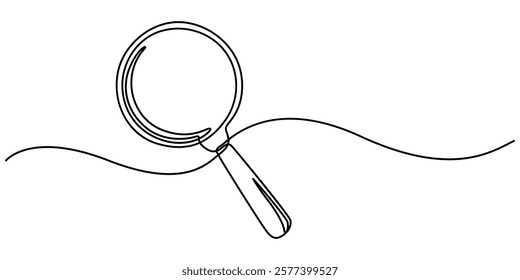 Magnifying Glass Continuous Line Icon, Continuous line drawing of magnifying  glass. One line of magnifying  glass. Magnifier continuous line art. Editable outline, outline pro vector illustration. 