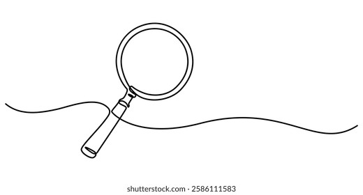 Magnifying Glass Continuous Line Icon, One Continuous Line Drawing of Searching Icon. Single Line Vector Illustration, Magnifying Glass Web Banner with Continuous Line Icon, minimal concept pro vector