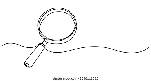 Magnifying Glass Continuous Line Icon, One Continuous Line Drawing of Searching Icon. Single Line Vector Illustration, Magnifying Glass Web Banner with Continuous Line Icon, minimal concept pro vector