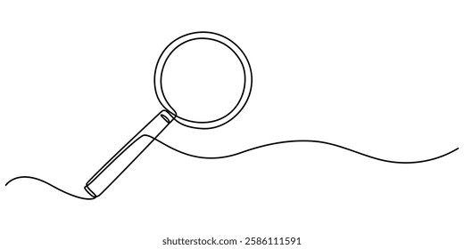 Magnifying Glass Continuous Line Icon, One Continuous Line Drawing of Searching Icon. Single Line Vector Illustration, Magnifying Glass Web Banner with Continuous Line Icon, minimal concept pro vector