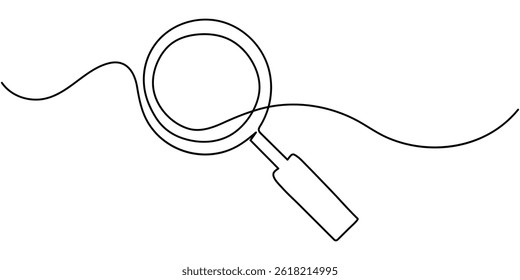 Magnifying Glass Continuous Line Icon, Continuous line illustration of magnifying glass. Continuous line drawing of magnifying glass lens, Magnifying glass in continuous one line drawing.