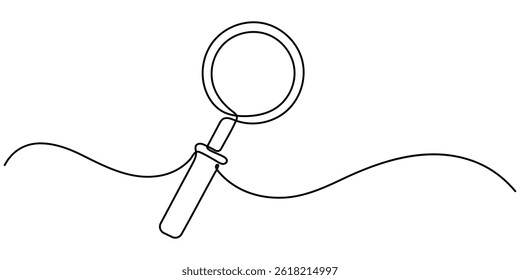 Magnifying Glass Continuous Line Icon, Continuous line illustration of magnifying glass. Continuous line drawing of magnifying glass lens, Magnifying glass in continuous one line drawing.