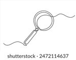 Magnifying glass in continuous one line drawing. Concept of Business analysis in simple outline style. Used for logo, emblem, web banner, presentation. Doodle Vector Illustration