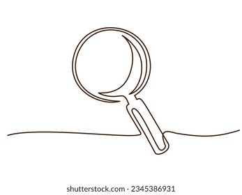 Magnifying glass. Continuous one line drawing. Concept of Business analysis and tax in simple outline style. Used for logo, emblem, web banner, presentation. Doodle Vector Illustration