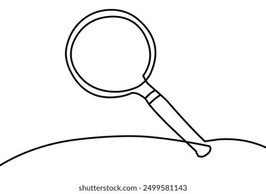 Magnifying glass in continuous one line drawing. Concept of Business analysis in simple outline style. Used for logo, emblem, web banner, presentation. Doodle style