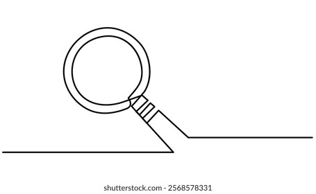 Magnifying glass continuous one line drawing illustration. Doodle Vector Illustration