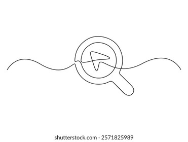 Magnifying glass continuous single line drawing. Concept of Business analysis in simple outline style. Used for logo, emblem, web banner, presentation. Vector Illustration
