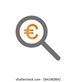 Magnifying glass and copper euro sign on white background