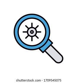 magnifying glass with covid19 virus particle line and fill style vector illustration design