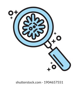 magnifying glass with covid19 virus particle line and colors style icon vector illustration design