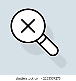 Magnifying glass with a cross line icon. Rating, clipboard with thumbs up, like, dislike, rate the service, clipboard with checkmark,. Feedback concept. Vector sticker line icon on white background