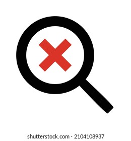 Magnifying glass and cross mark icons.