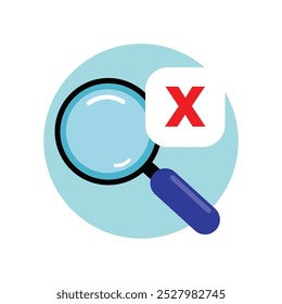 magnifying glass with cross mark, search no result found concept illustration flat design vector