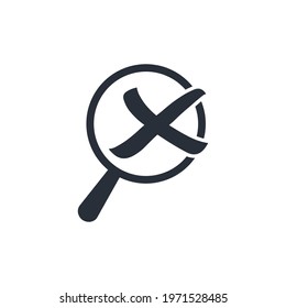 Magnifying glass and cross. No information found. Refusal to receive data. Vector illustration isolated on white background.
