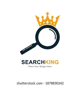 Vidrio de aumento con plantilla vectorial del logotipo de la corona. Adecuado para negocios, web, buscador y símbolo de navegador