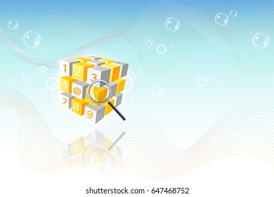Magnifying glass with cube