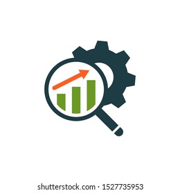 Magnifying glass and data analysis icon isolated