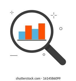 Magnifying glass data analysis icon. Flat style illustration. Isolated.