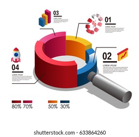 Magnifying glass and data charts