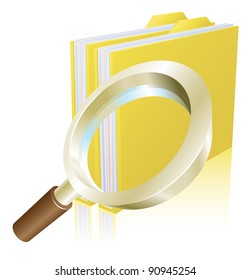 Magnifying glass data file folder search conceptual illustration