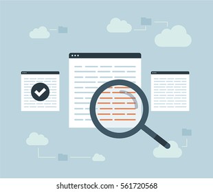 Magnifying glass. Data protection and internet security. Cloud, vector file