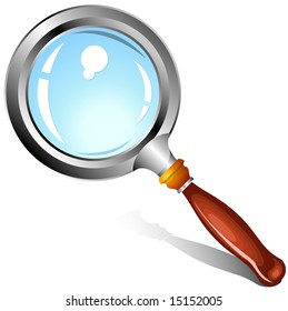 Magnifying glass for detailed image and wooden handle, illustration