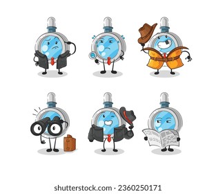 the magnifying glass detective group character. cartoon mascot vector