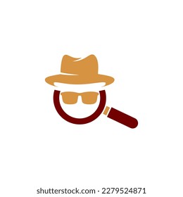magnifying glass detective logo with a hat on it