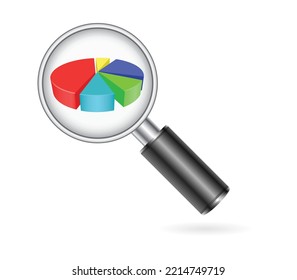 magnifying glass with diagram 3d business icon 