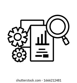 magnifying glass with digital objects in white background vector illustration design