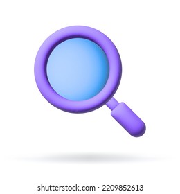 Magnifying glass. Discovery, research, search, analysis concept. 3d vector cartoon illustration. speech bubble with internet icon